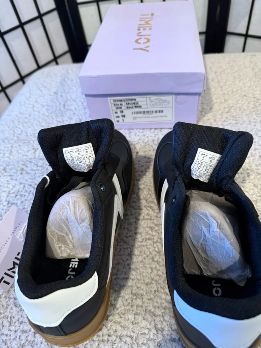 TIMEJOY Black White‎ Sneakers Size 10 Men's Casual Shoes Gum Sole NEW